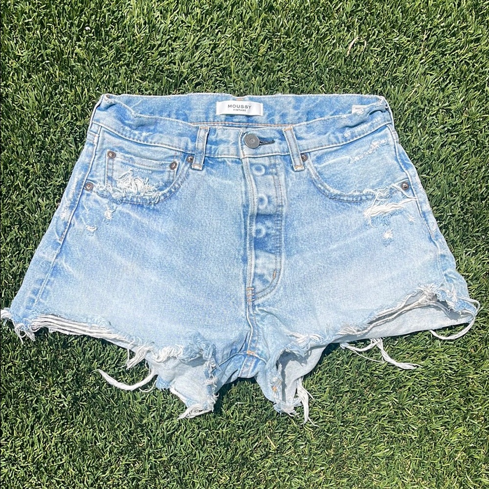 Moussy Blue Jean Shorts High-Waisted Distressed
